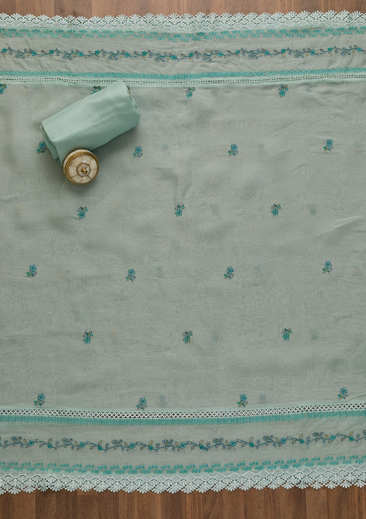Sky Blue Threadwork Tissue Unstitched Salwar Kameez-Koskii