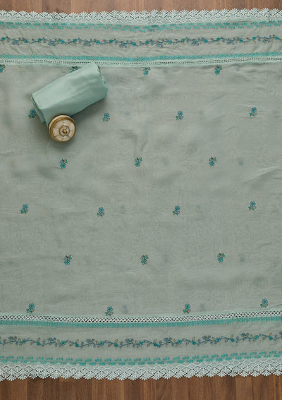 Sky Blue Threadwork Tissue Unstitched Salwar Kameez-Koskii