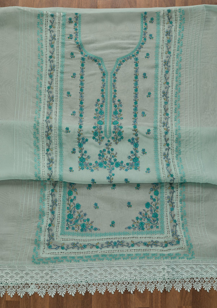 Sky Blue Threadwork Tissue Unstitched Salwar Kameez-Koskii