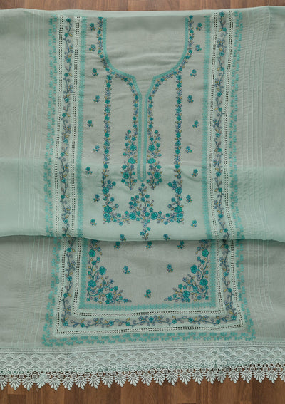 Sky Blue Threadwork Tissue Unstitched Salwar Kameez-Koskii