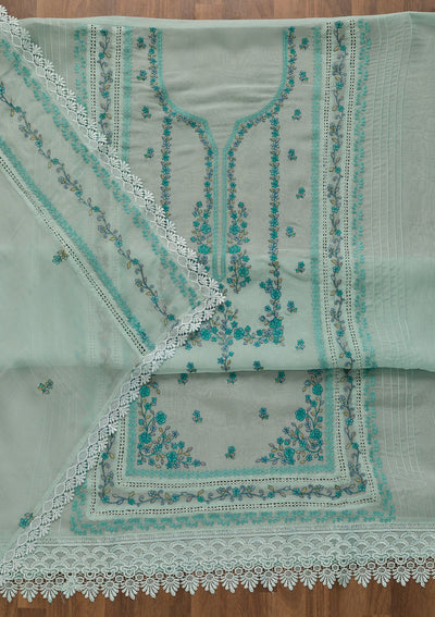 Sky Blue Threadwork Tissue Unstitched Salwar Kameez-Koskii