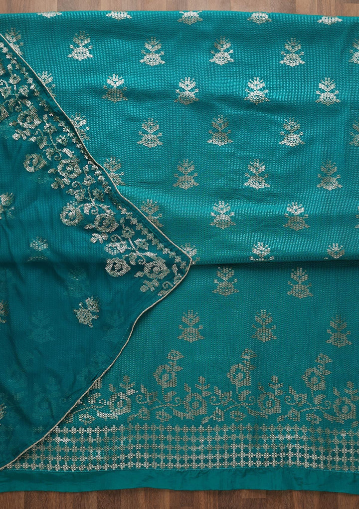 Turquoise Blue Sequins Georgette Unstitched Salwar Suit-Koskii