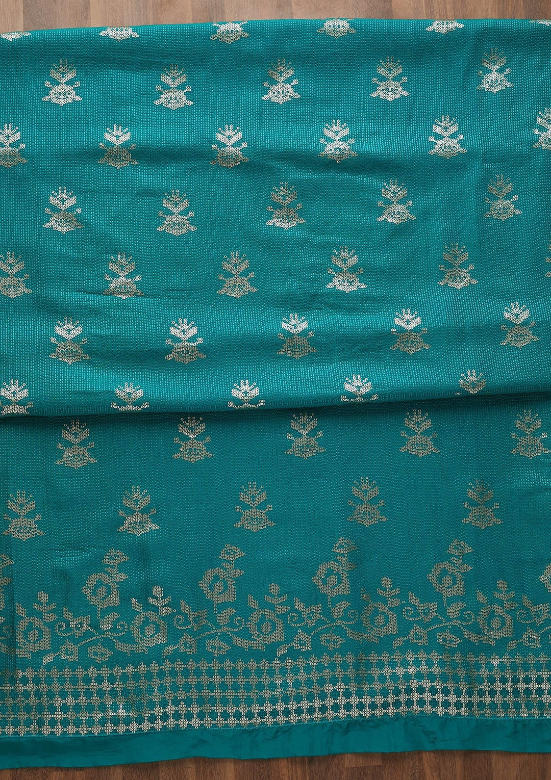 Turquoise Blue Sequins Georgette Unstitched Salwar Suit-Koskii