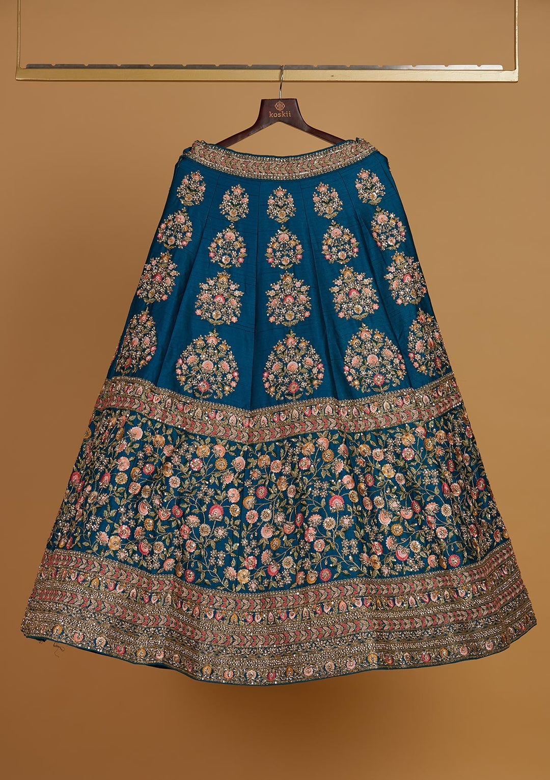 Turquoise Blue Stonework Raw Silk Designer Readymade Lehenga - Koskii