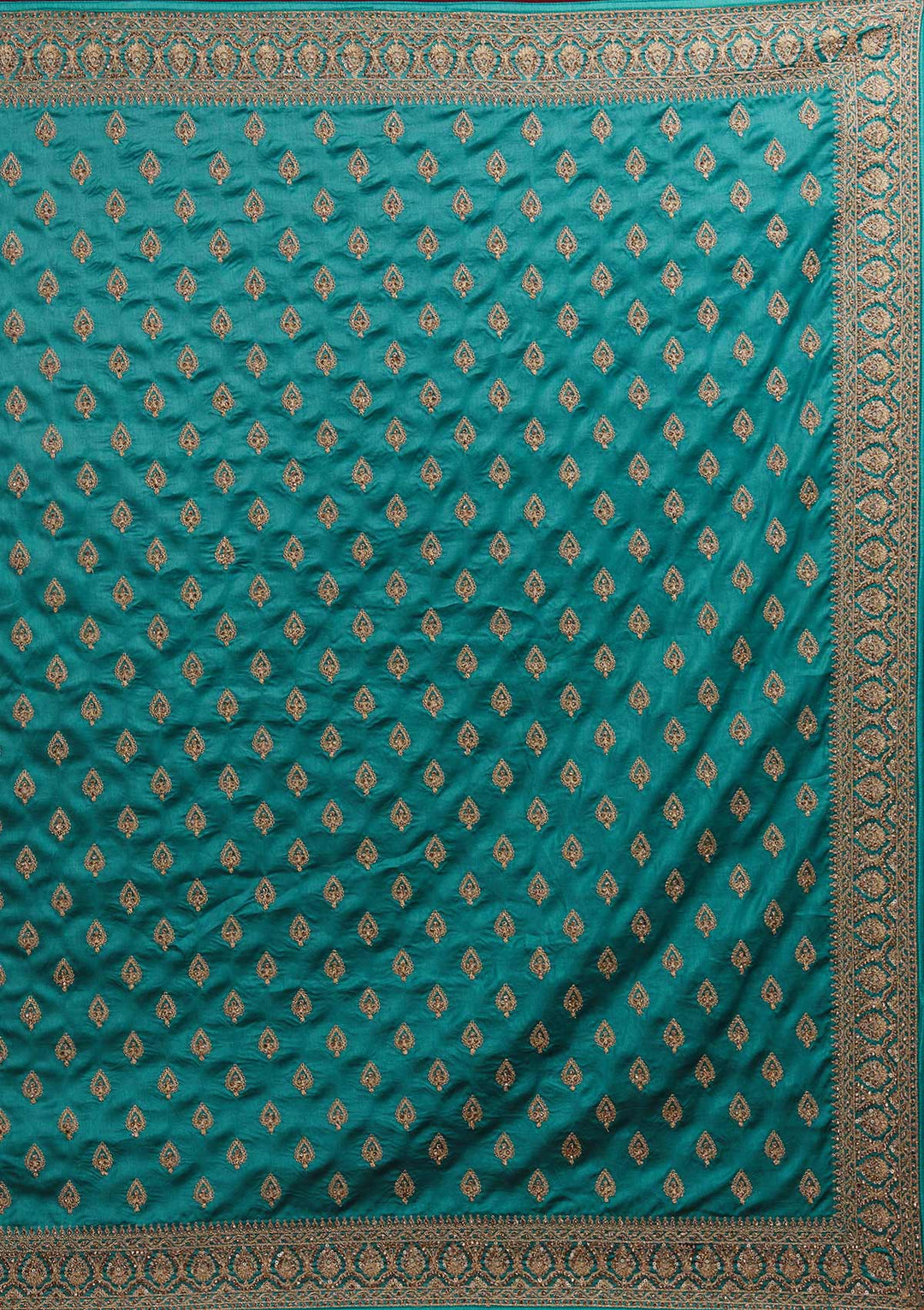 Turquoise Blue Stonework Semi Crepe Designer Saree - Koskii