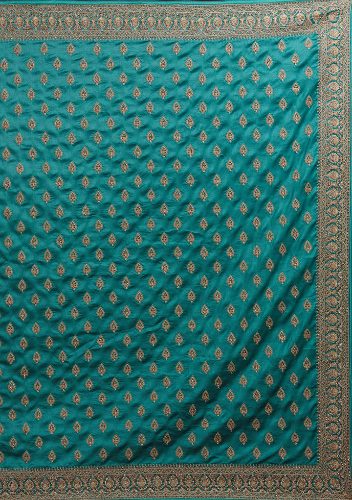 Turquoise Blue Stonework Semi Crepe Designer Saree - Koskii