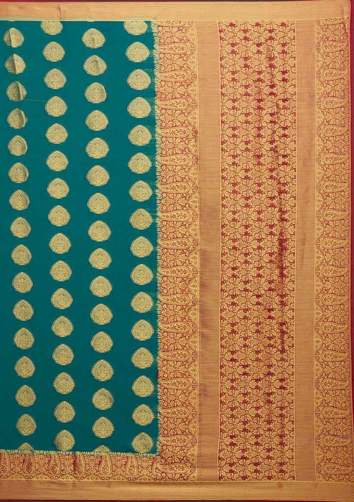 Turquoise Blue Zariwork Art Silk Designer Saree - Koskii