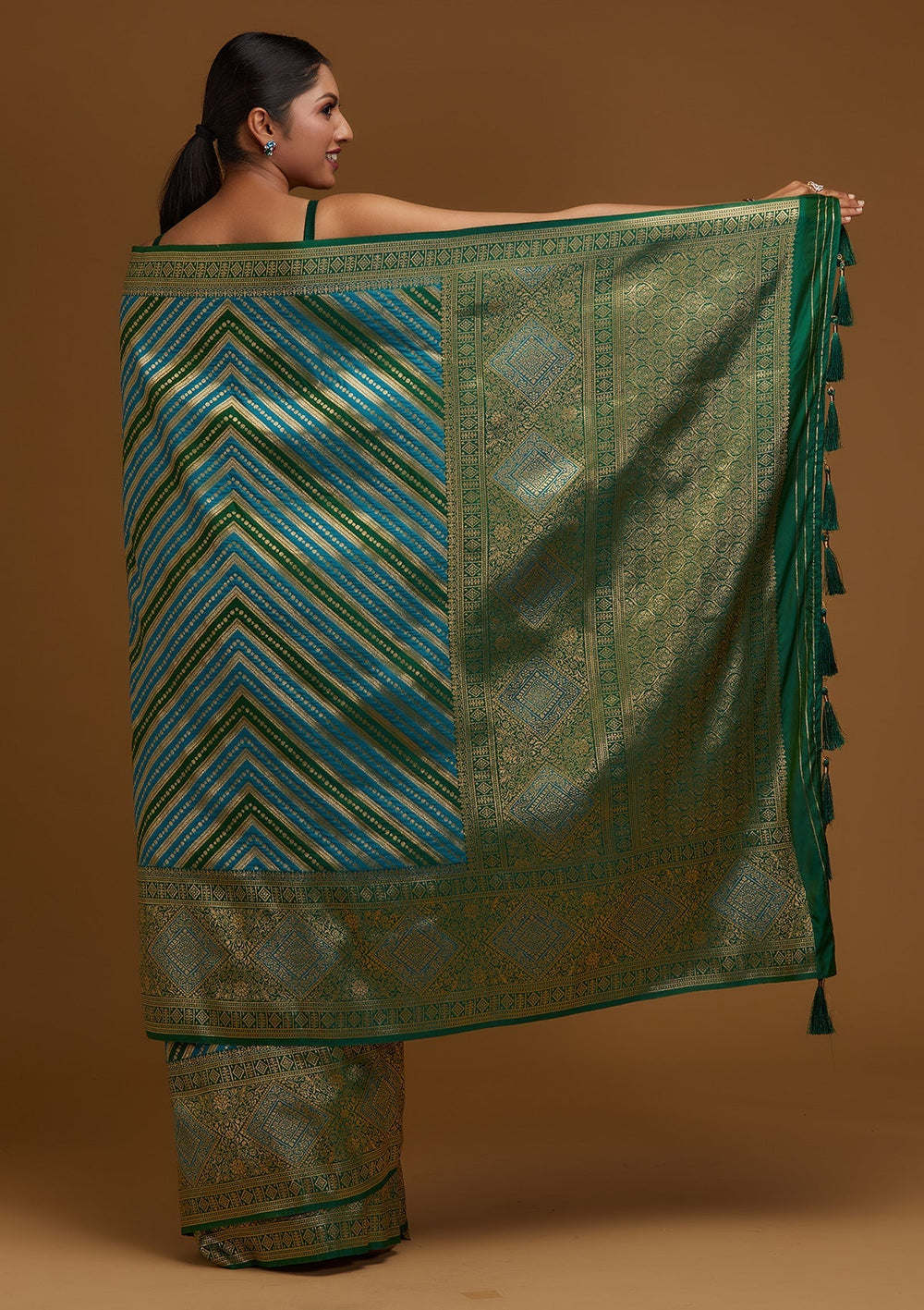 Turquoise Blue Zariwork Art Silk Designer Saree - Koskii