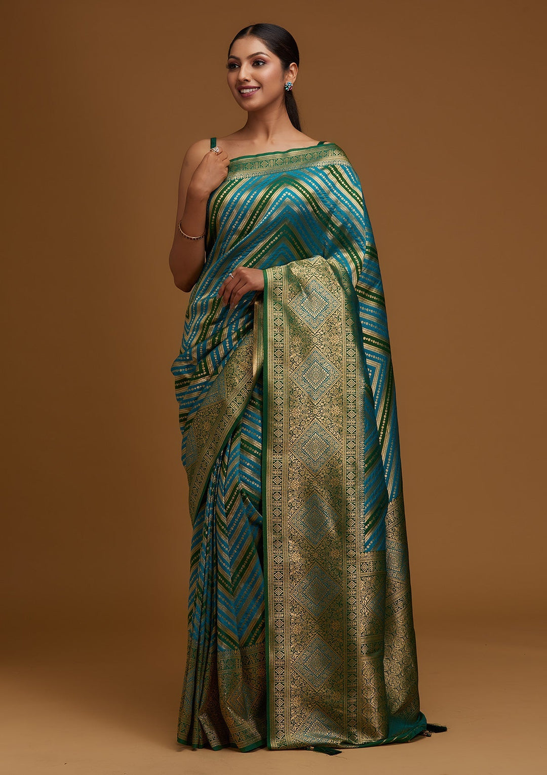 Turquoise Blue Zariwork Art Silk Designer Saree - Koskii
