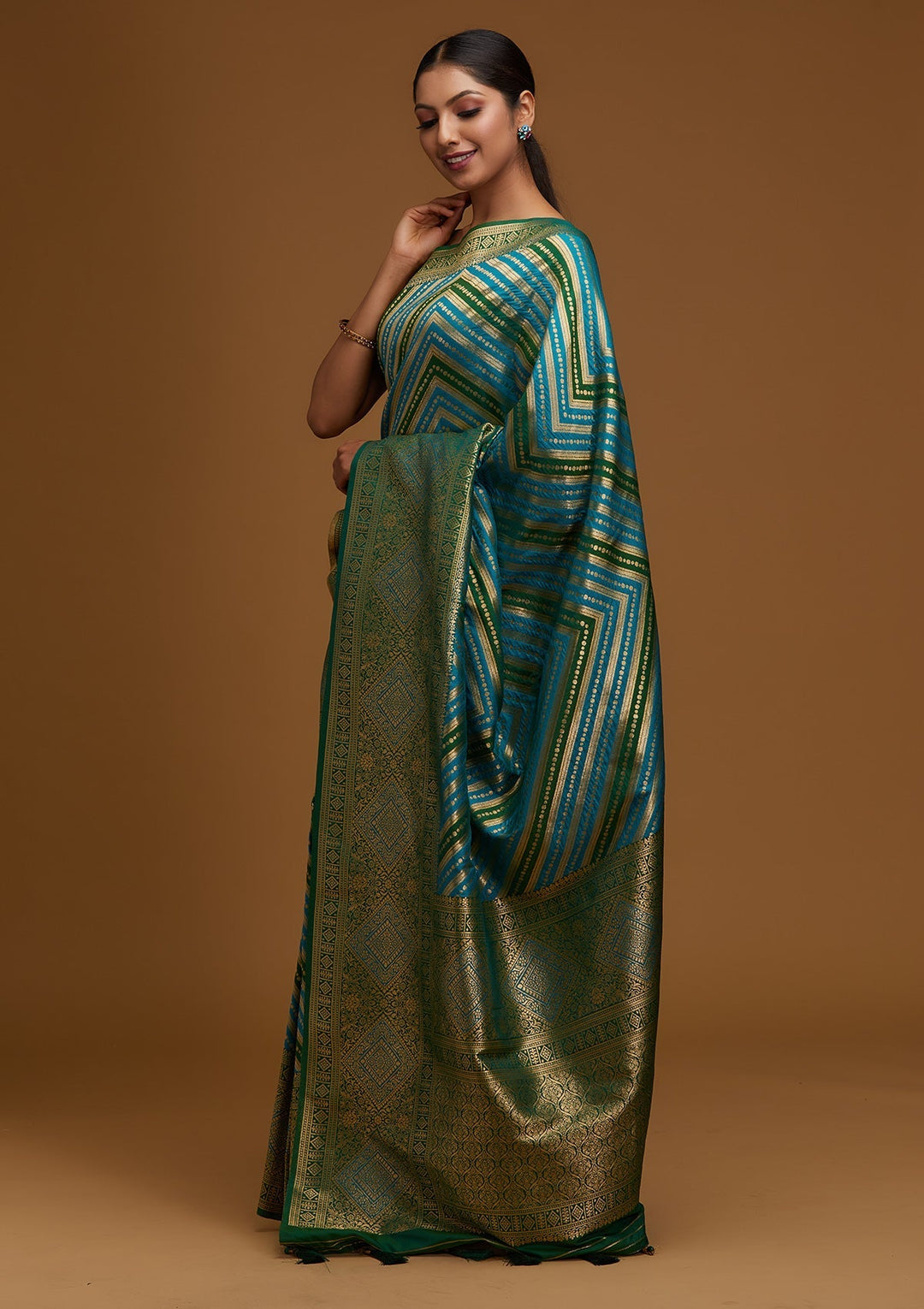 Turquoise Blue Zariwork Art Silk Designer Saree - Koskii