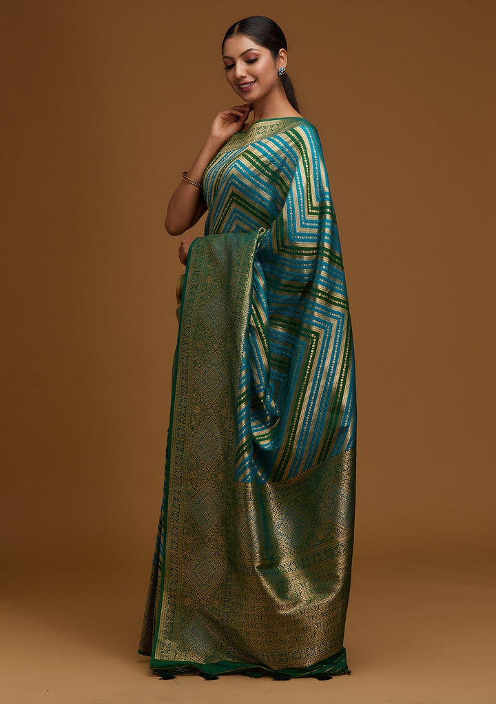 Turquoise Blue Zariwork Art Silk Designer Saree - Koskii