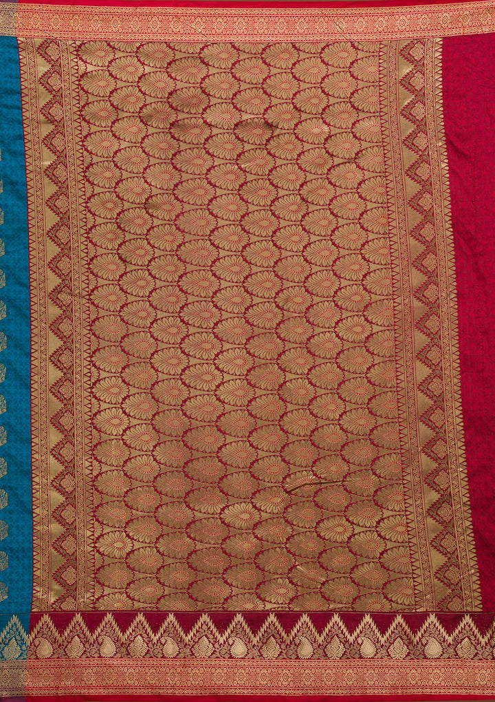 Turquoise Blue Zariwork Art Silk Saree-Koskii