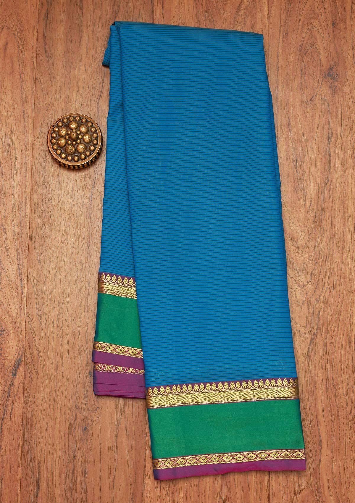 Turquoise Blue Zariwork Art Silk Saree- Koskii
