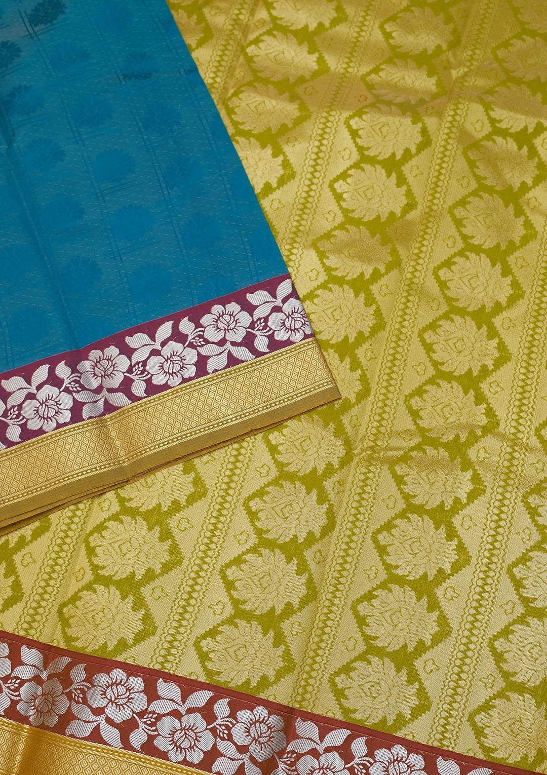 Turquoise Blue Zariwork Art Silk Saree - Koskii