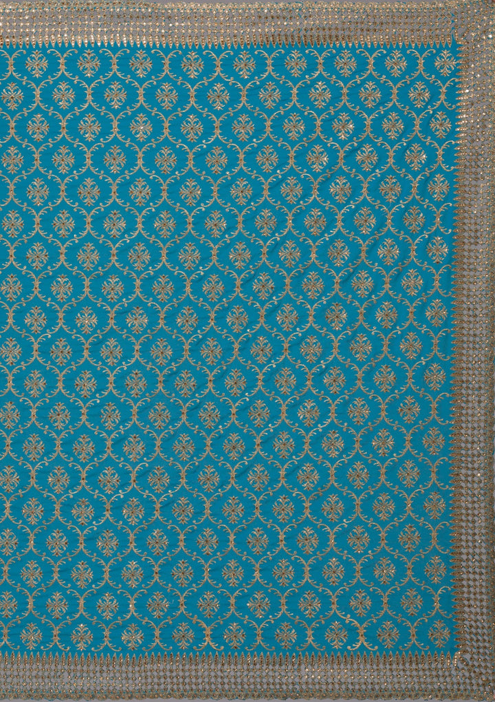 Turquoise Blue Zariwork Georgette Saree-Koskii