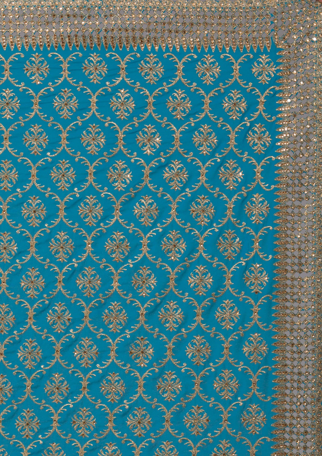 Turquoise Blue Zariwork Georgette Saree-Koskii