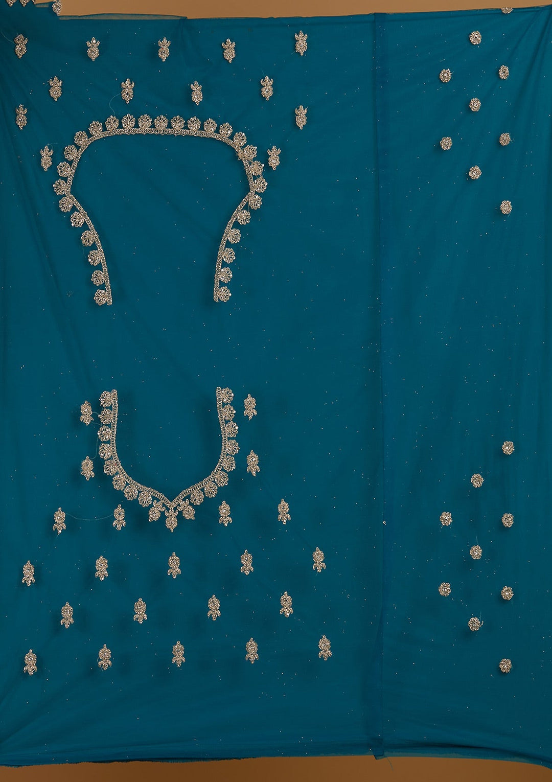 Turquoise Blue Zariwork Net Designer Semi-Stitched Lehenga - Koskii