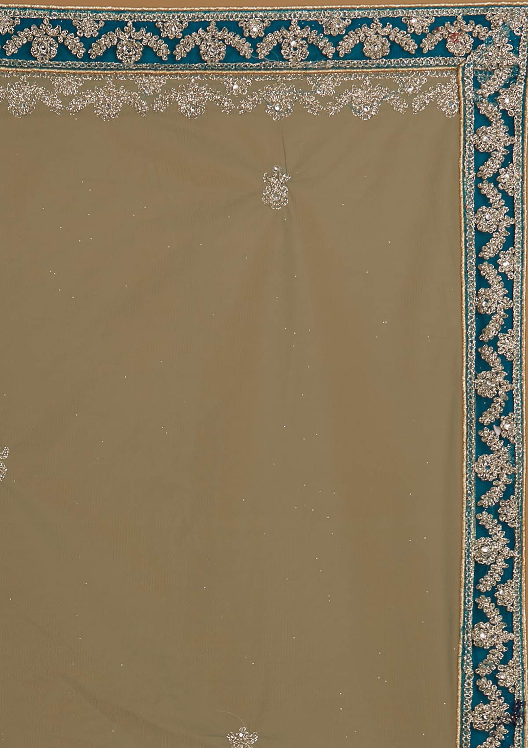 Turquoise Blue Zariwork Net Designer Semi-Stitched Lehenga - Koskii