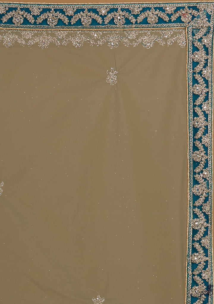 Turquoise Blue Zariwork Net Designer Semi-Stitched Lehenga - Koskii