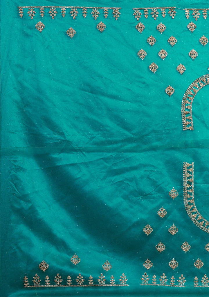 Turquoise Blue Zariwork Net Designer Lehenga-Koskii