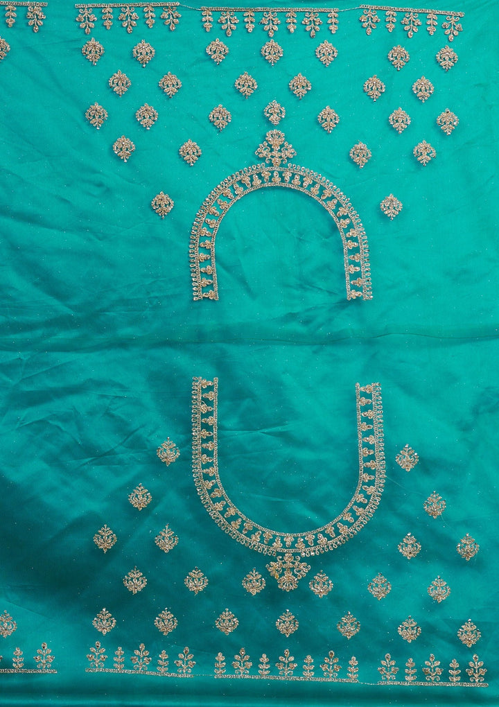 Turquoise Blue Zariwork Net Designer Lehenga-Koskii