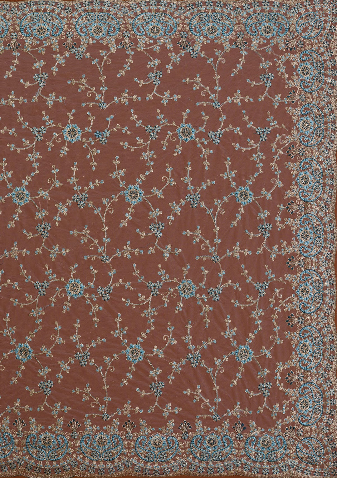 Turquoise Blue Zariwork Net Saree-Koskii