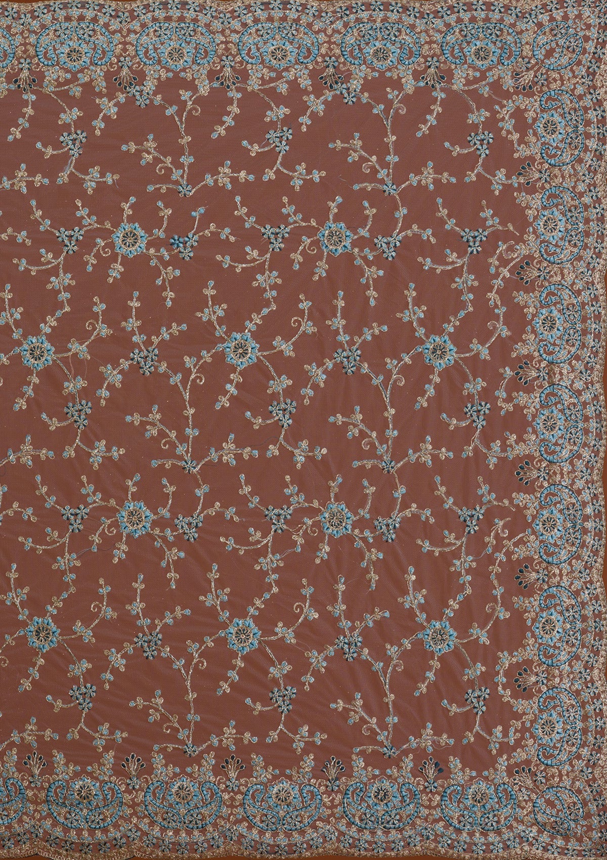 Turquoise Blue Zariwork Net Saree-Koskii