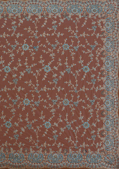 Turquoise Blue Zariwork Net Saree-Koskii