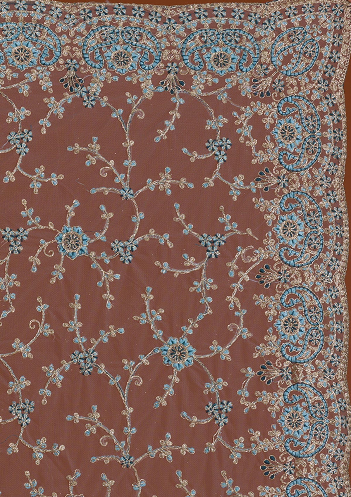 Turquoise Blue Zariwork Net Saree-Koskii