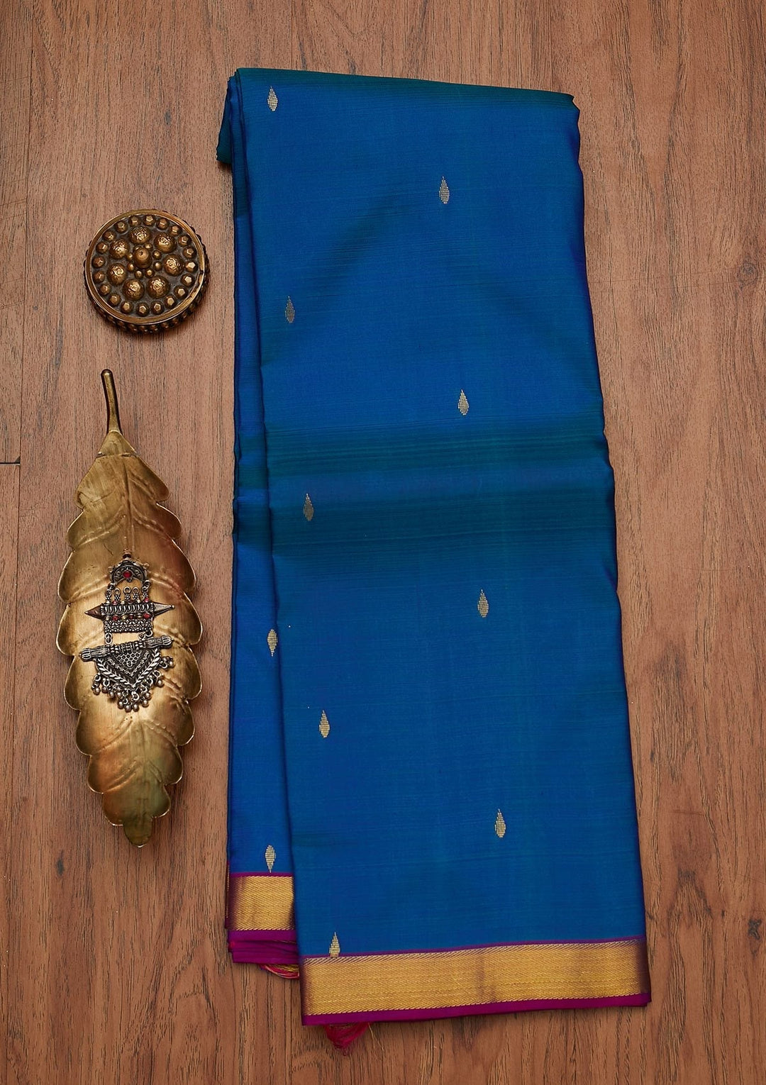 Turquoise Blue Zariwork Pure Silk Designer Saree - koskii