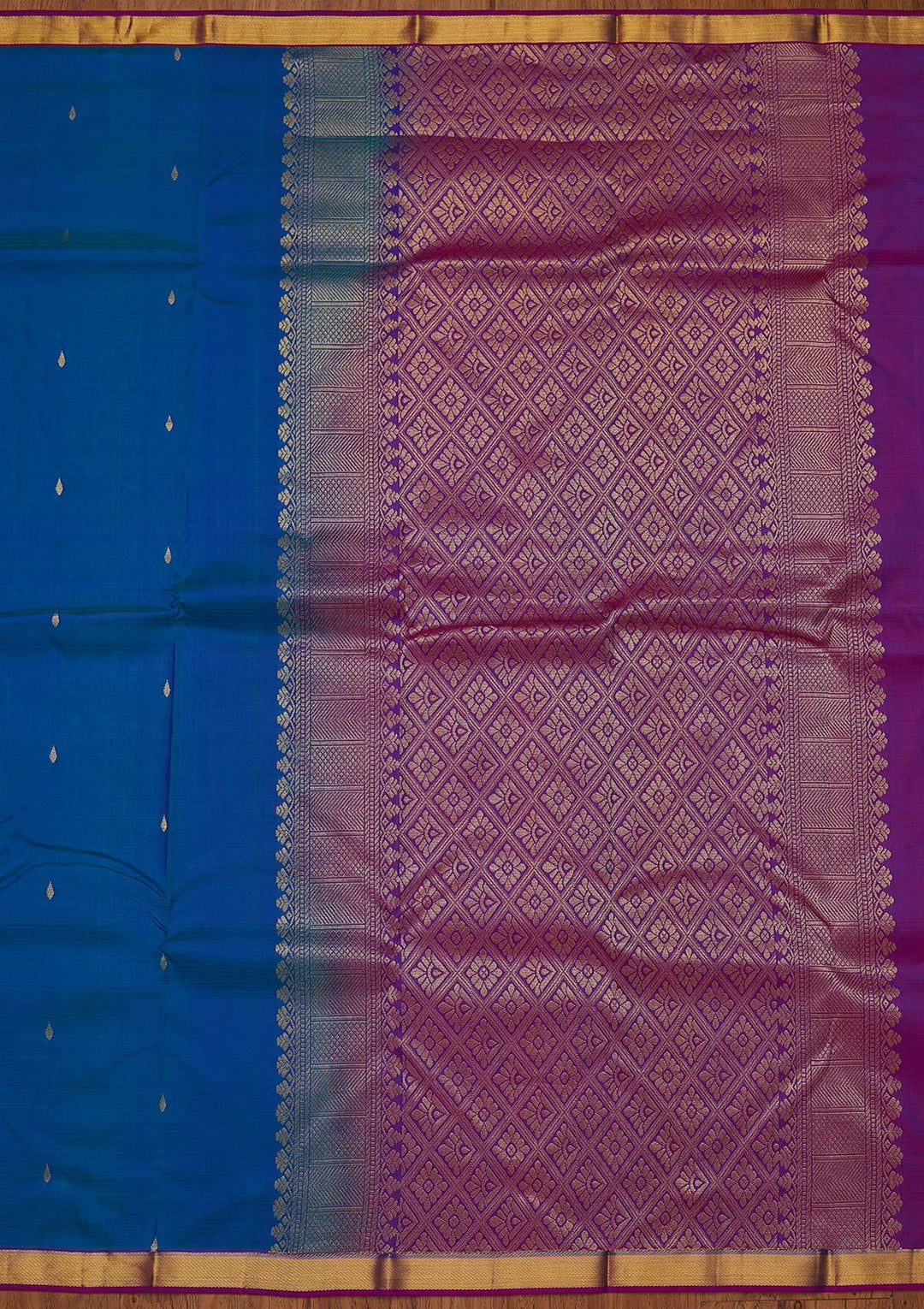 Turquoise Blue Zariwork Pure Silk Designer Saree - koskii