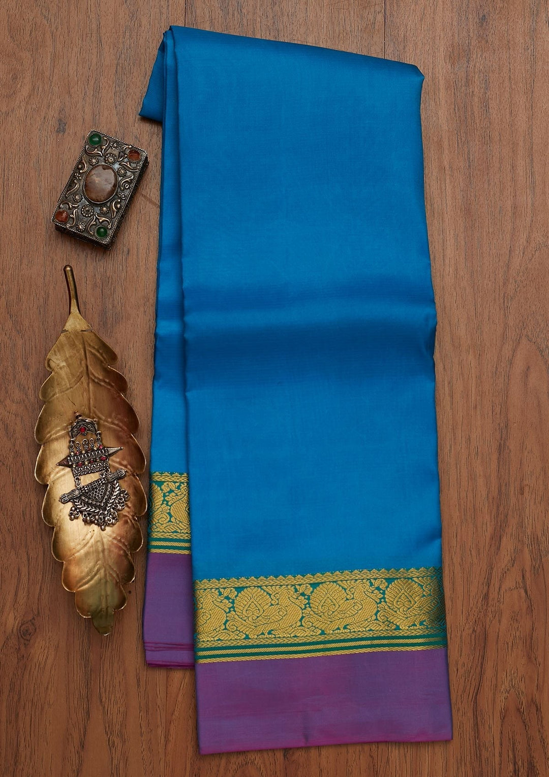 Turquoise Blue Zariwork Pure Silk Designer Saree - koskii