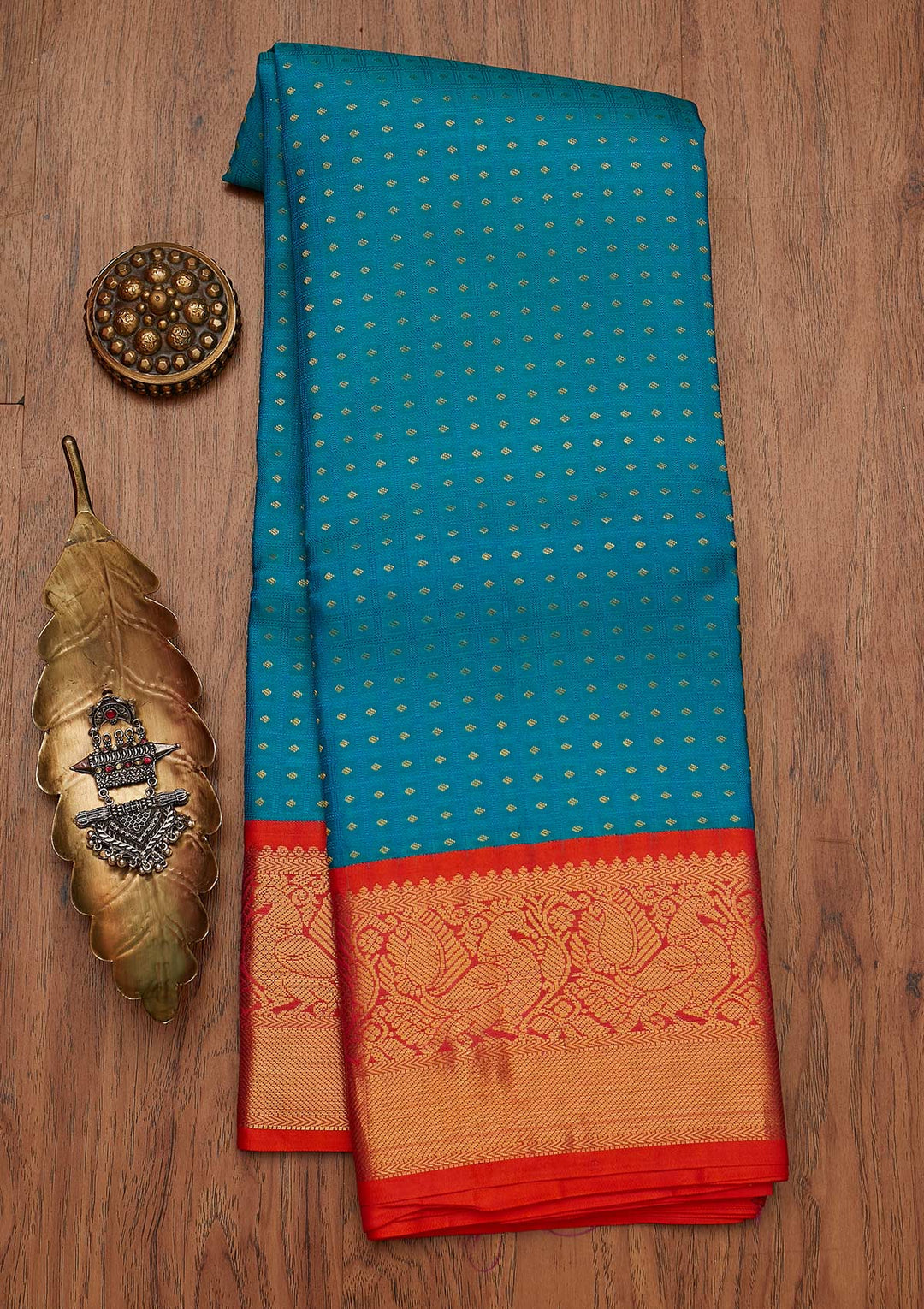 Turquoise Blue Zariwork Pure Silk Designer Saree - koskii