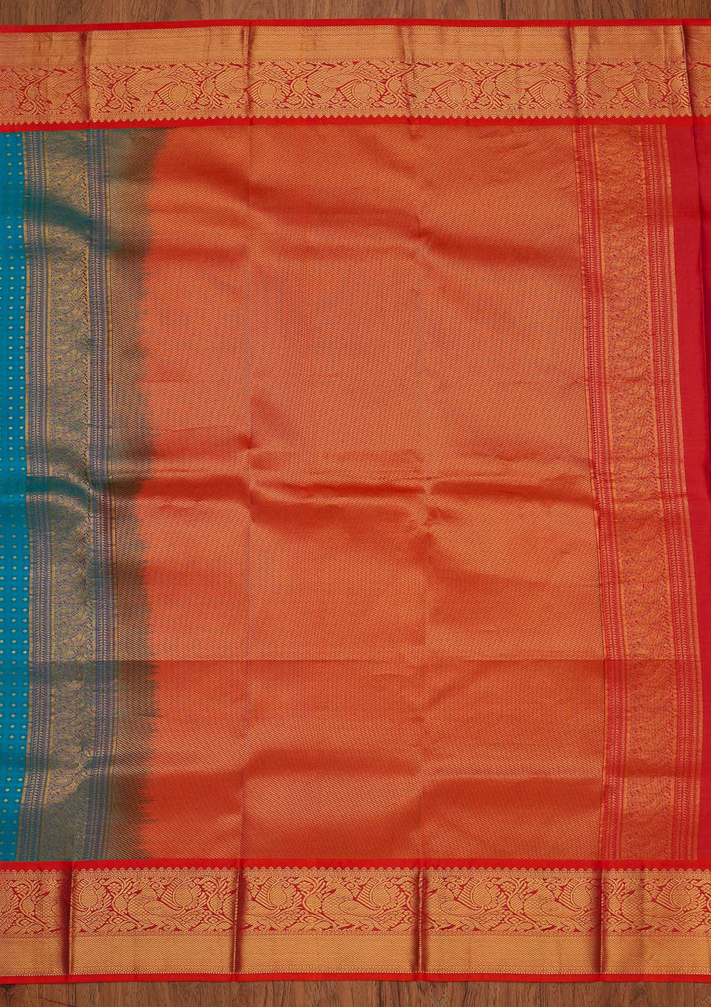 Turquoise Blue Zariwork Pure Silk Designer Saree - koskii