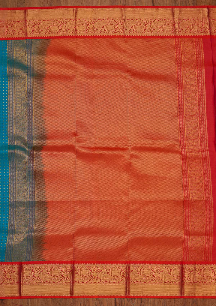 Turquoise Blue Zariwork Pure Silk Designer Saree - koskii