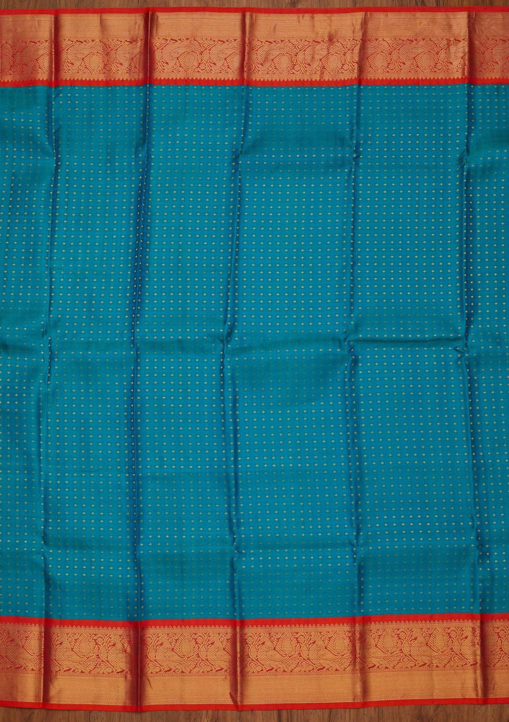 Turquoise Blue Zariwork Pure Silk Designer Saree - koskii