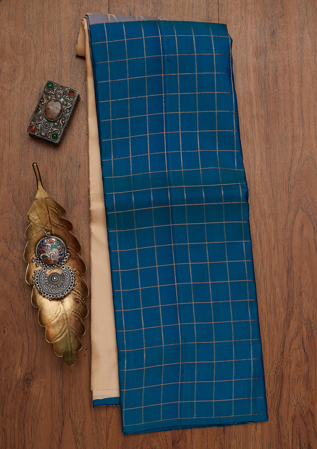 Turquoise Blue Zariwork Pure Silk Designer Saree - koskii