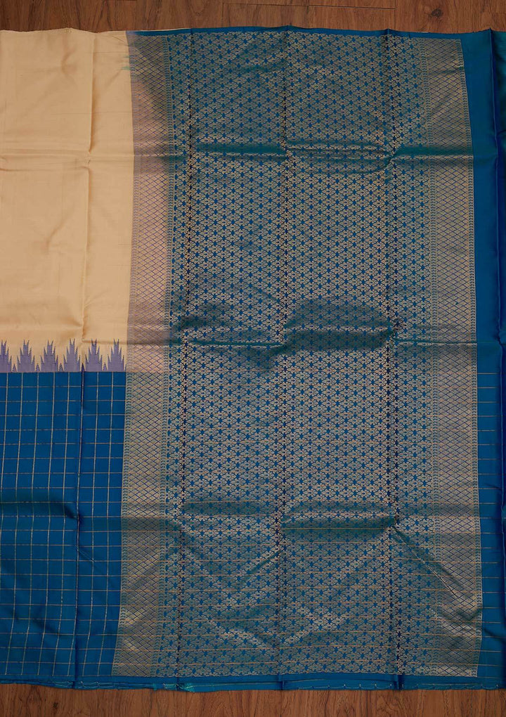 Turquoise Blue Zariwork Pure Silk Designer Saree - koskii