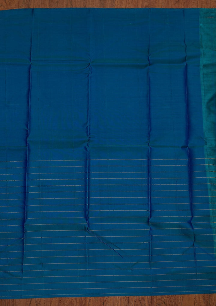 Turquoise Blue Zariwork Pure Silk Designer Saree - koskii