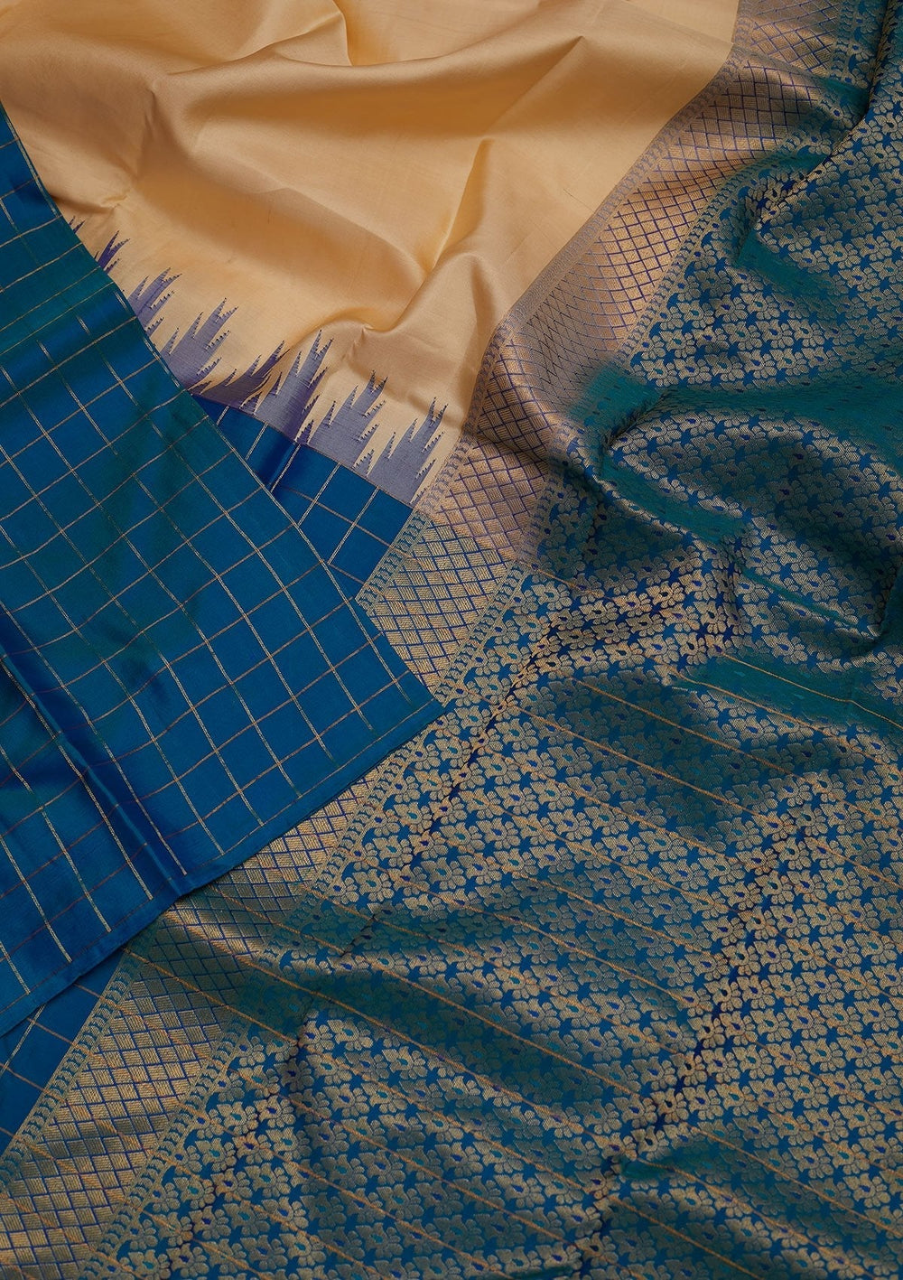 Turquoise Blue Zariwork Pure Silk Designer Saree - koskii