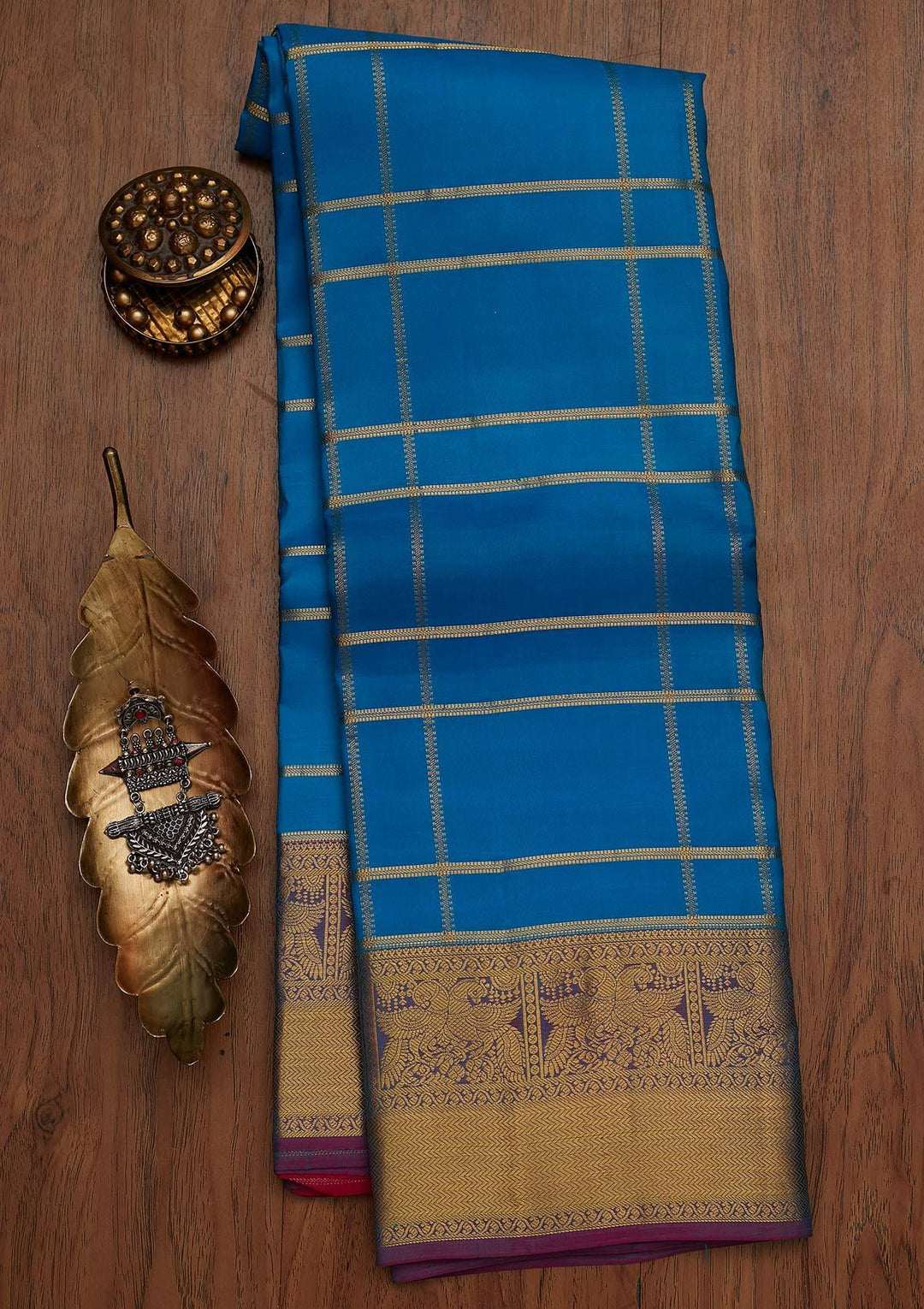 Turquoise Blue Zariwork Pure Silk Designer Saree - koskii