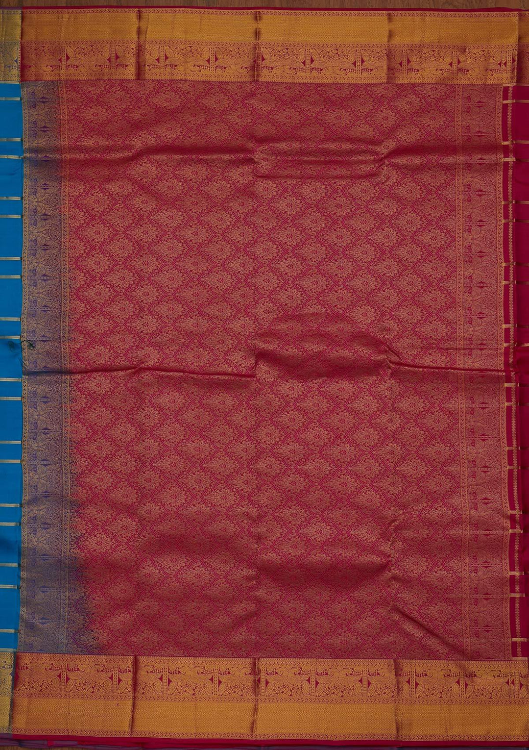 Turquoise Blue Zariwork Pure Silk Designer Saree - koskii