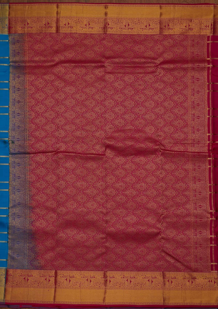 Turquoise Blue Zariwork Pure Silk Designer Saree - koskii