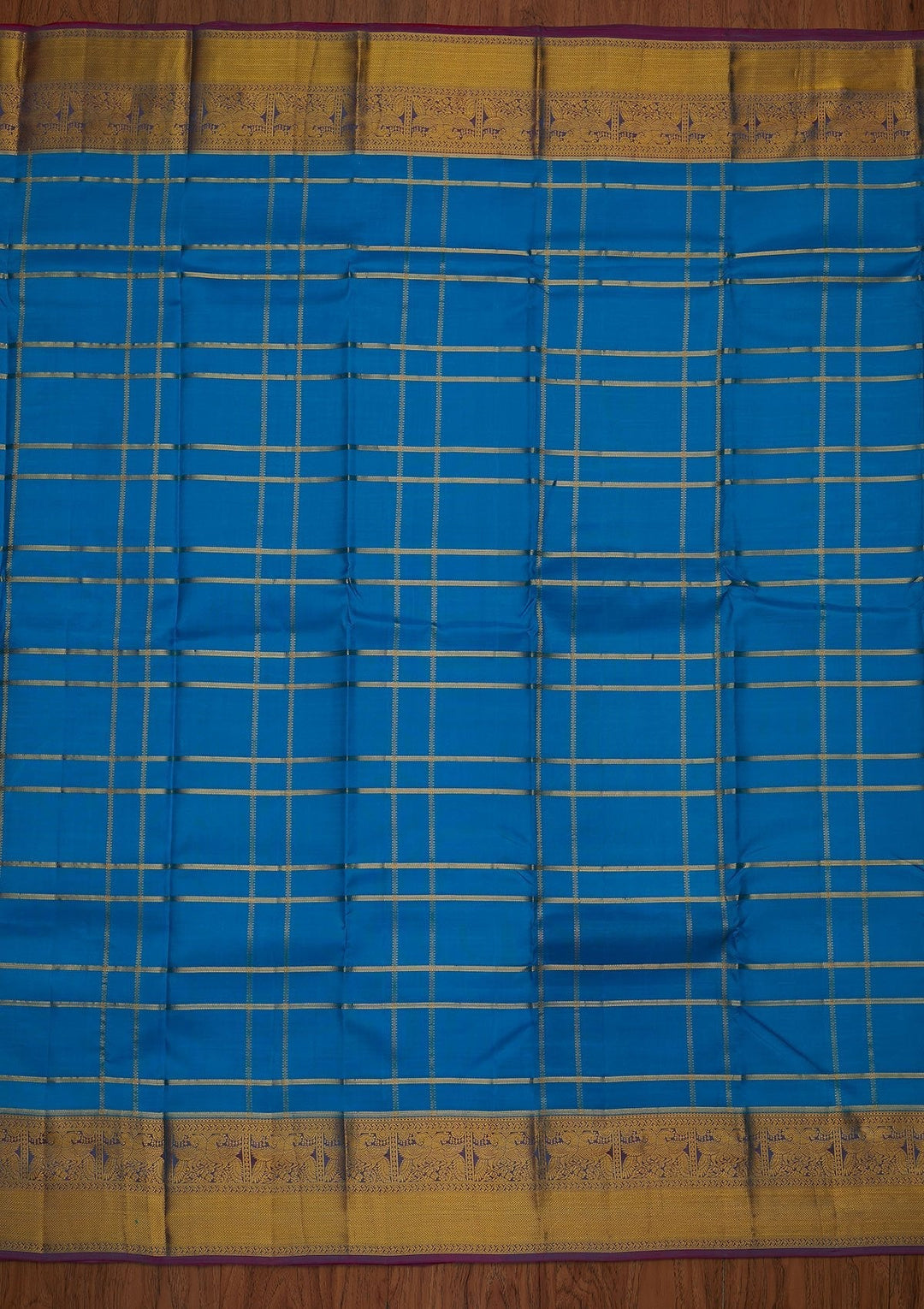Turquoise Blue Zariwork Pure Silk Designer Saree - koskii