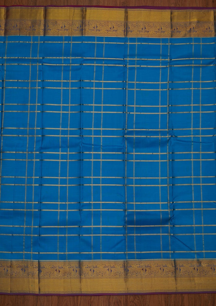Turquoise Blue Zariwork Pure Silk Designer Saree - koskii