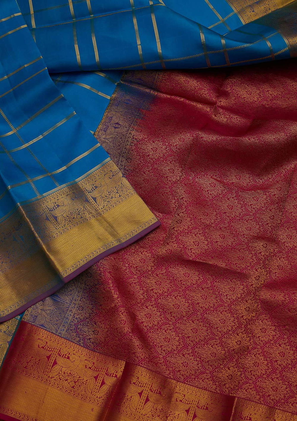 Turquoise Blue Zariwork Pure Silk Designer Saree - koskii