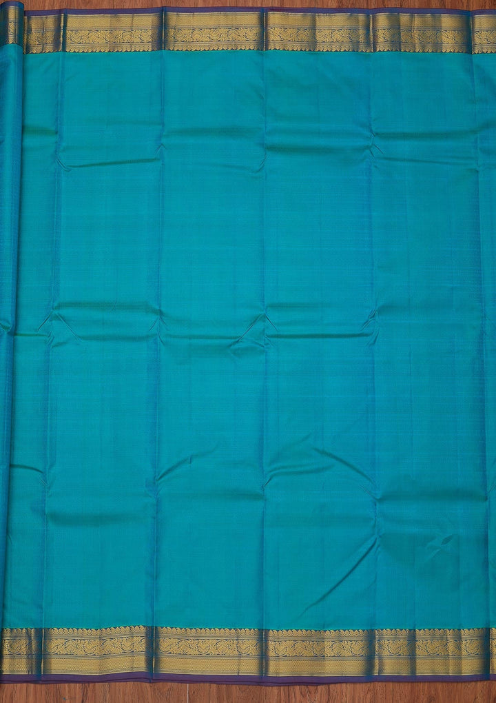 Turquoise Blue Zariwork Pure Silk Designer Unstitched Saree - Koskii