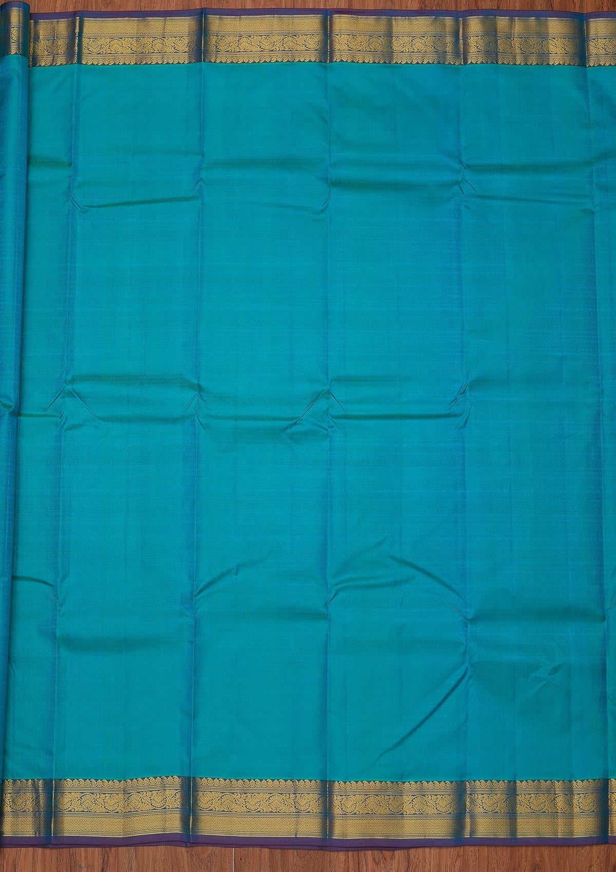 Turquoise Blue Zariwork Pure Silk Designer Unstitched Saree - Koskii