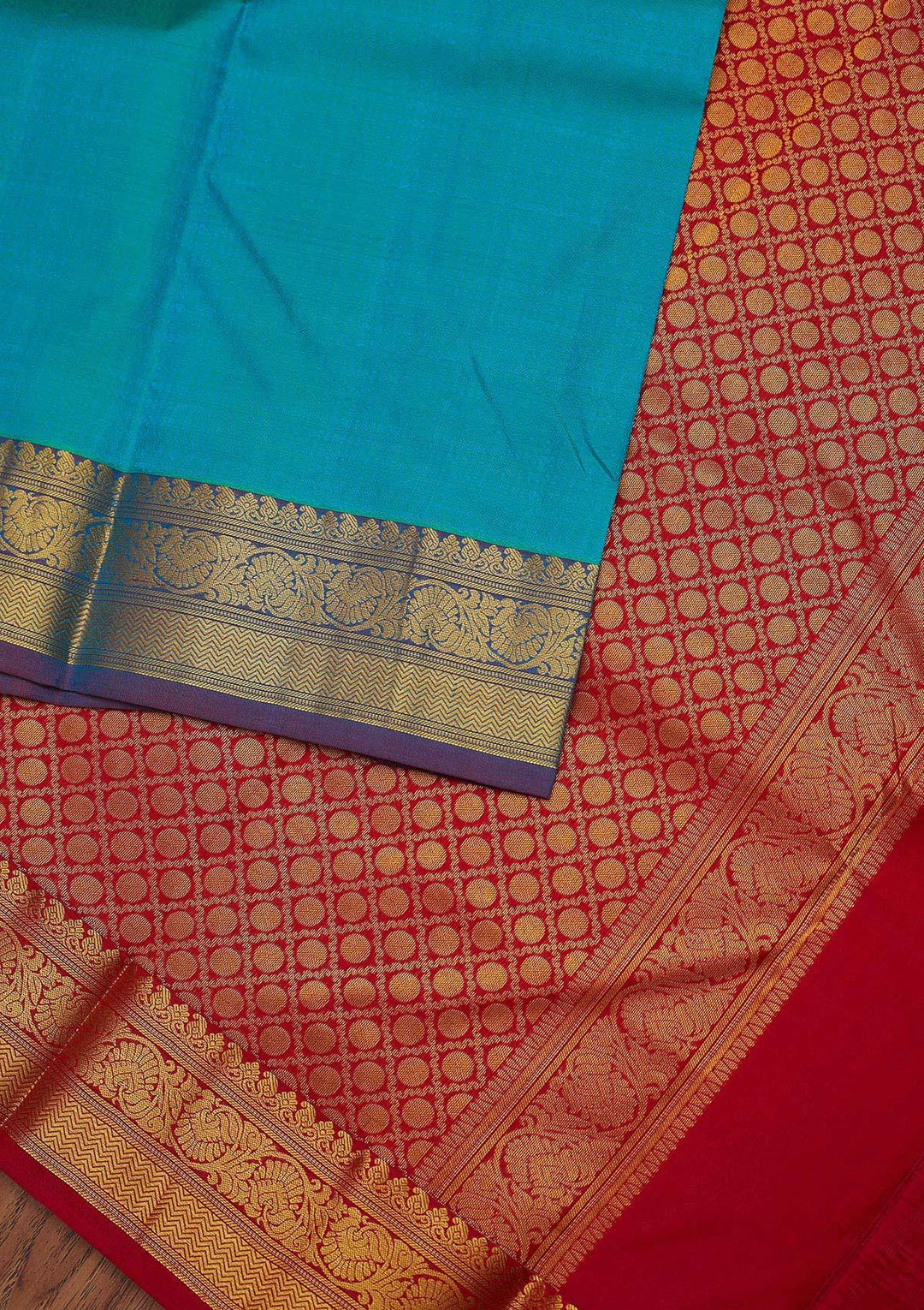 Turquoise Blue Zariwork Pure Silk Designer Unstitched Saree - Koskii