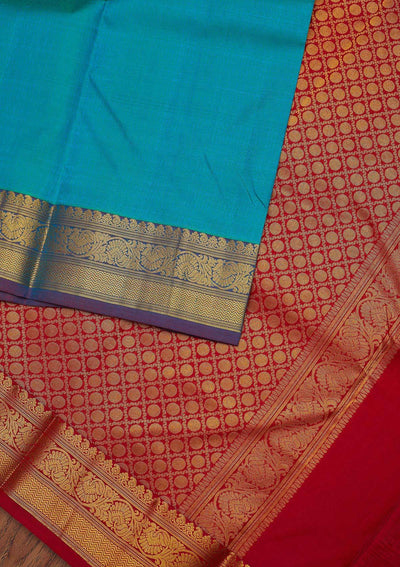 Turquoise Blue Zariwork Pure Silk Designer Unstitched Saree - Koskii